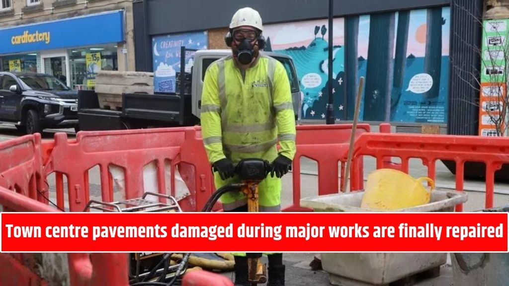 Town centre pavements damaged during major works are finally repaired